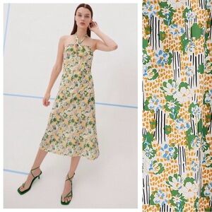 NWT. Zara Floral Print Retro Halter Dress. Size S, M.